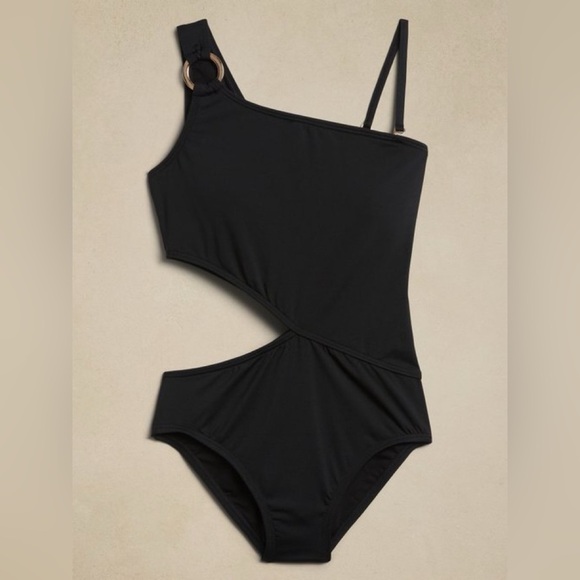NWT! Banana Republic Black Asymmetrical Midriff Cut Out One Piece - Size Small💎 - Picture 1 of 5